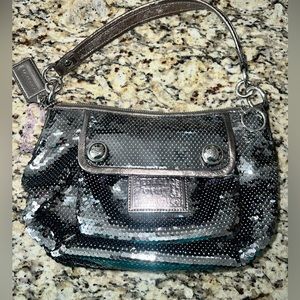 Coach Poppy sequins bag in silver.